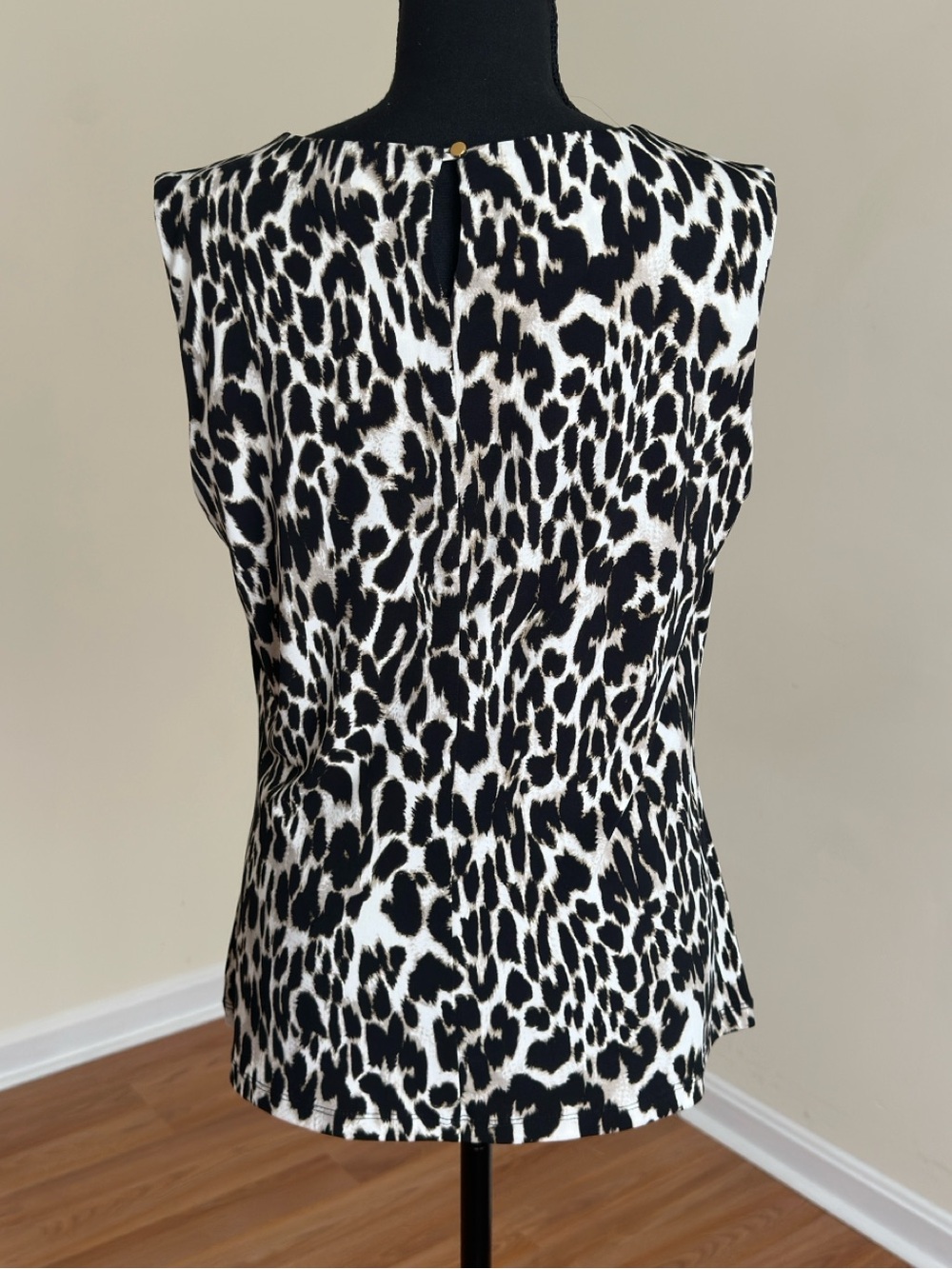 Calvin Klein Leopard Print Sleeveless Blouse Top Large Career Chic Animal - Picture 5 of 10